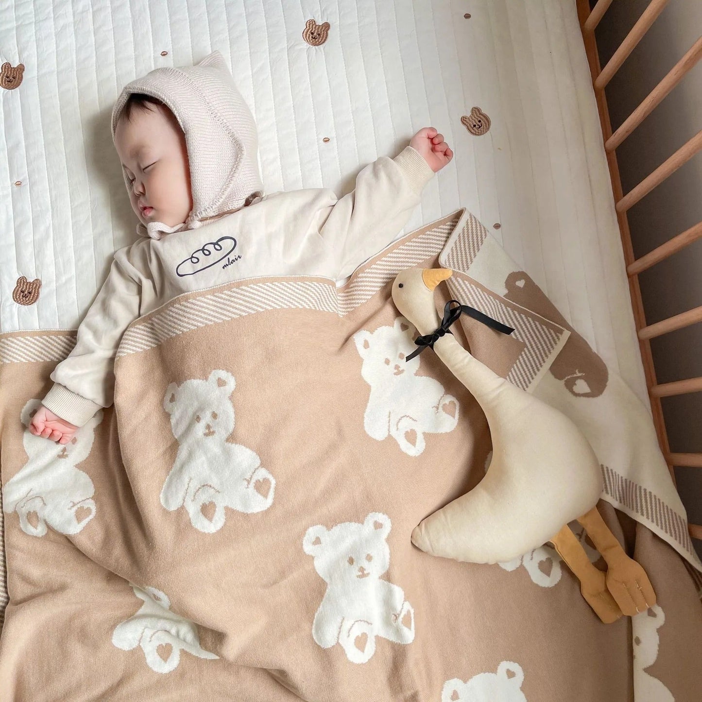 Doudou oie à cÎté de bébé endormi